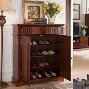 美式简约实木鞋柜双门经济型门厅柜欧式大容量整装玄关柜收纳柜