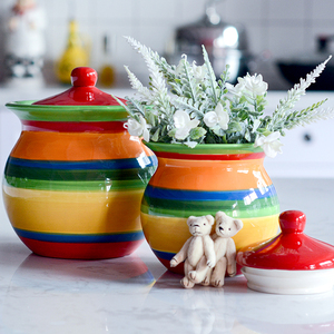 欧式陶瓷储物罐罐子创意清新彩色条纹收纳罐家用干果罐糖果零食罐