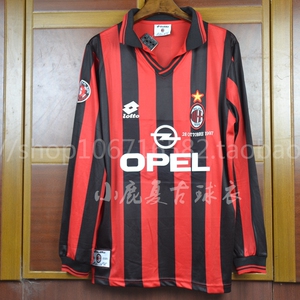 1997ac米兰主场巴雷西告别赛退役96-97巴斯滕巴乔复古6号长袖球衣