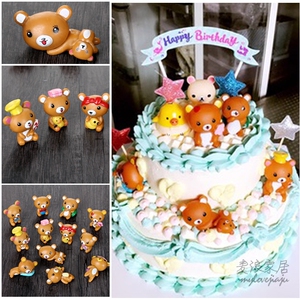 轻松熊蛋糕装扮用品摆件卡通动物生日装饰儿童玩具情景蛋糕烘焙
