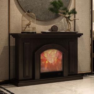 新中式壁炉柜美式简约玄关桌设计弧形欧式复古客厅实木壁炉装饰柜