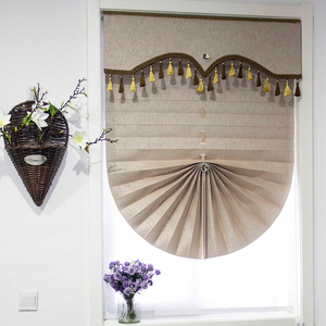 新中式简约纯色轻奢升降扇形罗马帘门帘书房飘窗卧室遮光定制卷帘