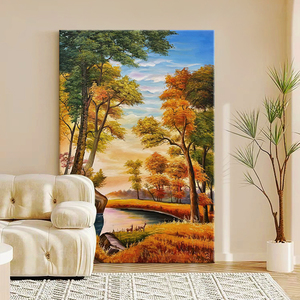 黄金满地森林风景纯手绘油画客厅装饰画美式乡村走廊过道玄关挂画