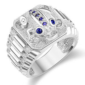 pt950铂金戒指环男士宽版潮霸气天然蓝宝石招财金蟾活口生日礼物