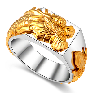 pt950铂金999足金黄金戒指男士分色龙戒原创霸气宽食指环龙行天下