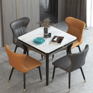 双层加厚岩板方桌可变圆桌正方形家用小户型折叠圆形实木饭桌子