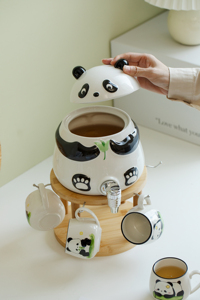 陶瓷大熊猫水具套装龙头款耐高温大容量储水壶可爱家用凉白开水杯