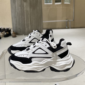 网红超火黑白老爹鞋女2022春季新款厚底百搭透气网面运动休闲鞋潮