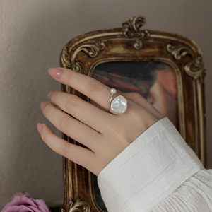 JUNJUN自制淡水巴洛克花瓣荷叶珍珠戒指925银个性指环可戴洗手