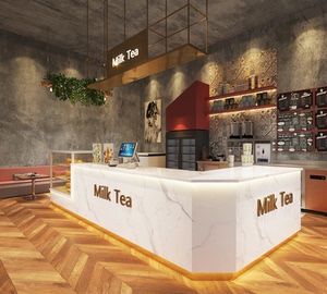 奶茶店吧台收银台简约商用一体甜品奶茶吧台咖啡店大理石前台柜台