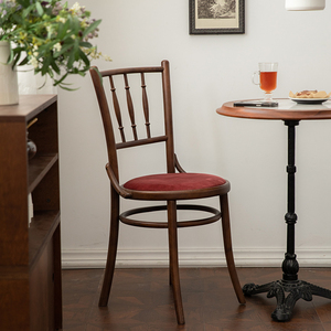 枝荫复古实木餐椅中古软包咖啡店餐厅椅ton378索耐特vintage家具