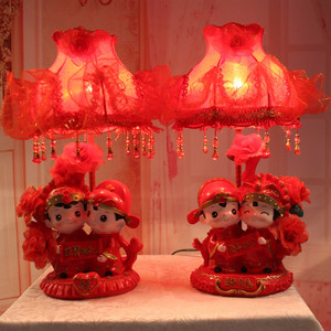 台灯新婚床头灯红色时尚陪嫁灯创意简约结婚礼物婚房长明灯一对