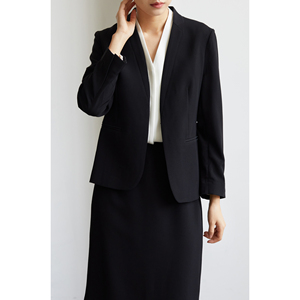 s autumn 职业通勤黑色无领暗扣西装女 气质修身显瘦面试套装外套