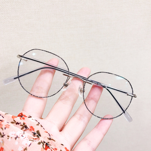 bling变色防蓝光无框切边闪边近视眼镜有度数成品女圆脸小脸变灰