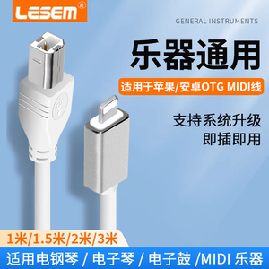 LESEM适用苹果OTG音频线转接头电钢琴内录线连接线雅马哈Midi数据线电子鼓键盘转换器iPhone电鼓方口转typec