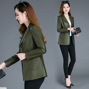 欧赛雅文小皮衣女短款春装2024年新款韩版修身军绿色百搭夹克外套