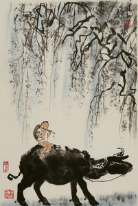 朵云轩木版水印 李可染 牧童吹笛 中国画装饰馈赠家居非遗手工艺