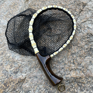 手工竹鞭小抄网溪流微物路亚抄网便携涂胶尼龙捞网钓鱼实木手抄网