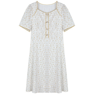 奢姿大码女装小雏菊v领绑带收腰法式艺术感裙子轻奢胖mm连衣裙夏4人