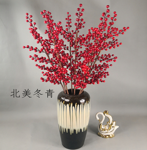 北美冬青仿真果枝 红色浆果枝新年客厅花瓶插花 发财果浆果发财果