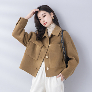 双面羊绒大衣女2022秋冬新款韩版修身短款小个子100%纯羊毛呢外套