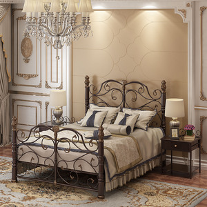 欧式轻奢铁艺床双人床现代简约公主床复古单人床 1.5 1.8米加厚床