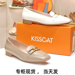 KISSCAT接吻猫2024春新低跟羊皮方头乐福鞋女单鞋船鞋KA54115-11