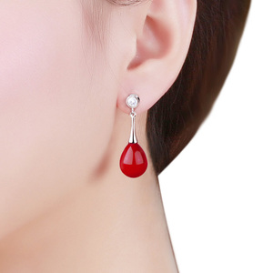 大红色水滴贝壳珍珠耳环吊长款柔美时尚耳饰品耳钉女欧美风妈妈礼