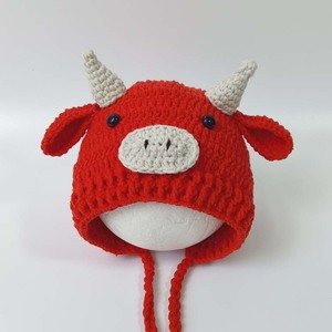 春季新款牛宝宝帽纯手工编织儿童超萌帽子婴幼儿毛线帽成品儿童帽