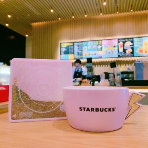 星巴克 唱片流沙杯垫小容量闪电胶片电音粉色马克杯咖啡茶水杯子