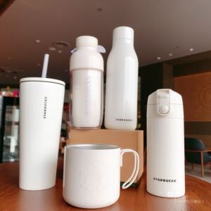 星巴克2020纯白新款纯白极简风大容量咖啡杯不锈钢吸管杯保温杯