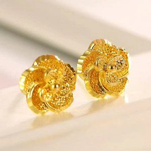 24k黄金耳钉足金999纯金ins复古花朵18k金女耳环结婚送礼情人自用