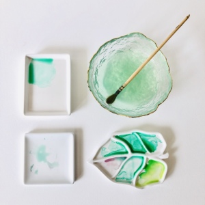 雪山湖泊融冰 日式纯手工 玻璃水彩绘画笔洗 洗笔筒 调色盘陶瓷