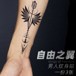 男人手臂纹身贴草本身体印花防水刺青图案自由之翼手臂内侧半永久