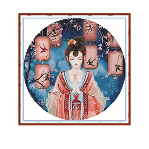 2021新款清晰印花十字绣古装唐装美女刺绣棉线人物中式客厅装饰画