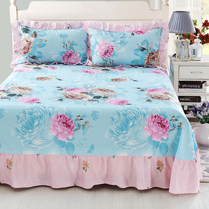 全棉花边荷叶边蓝色夏季床单单件 清爽 纯棉双人床 清新蓝 2.0m床