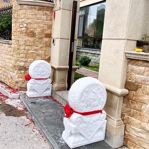 石雕门墩抱鼓石门口汉白玉一对家用商铺仿古青石小象门当户对摆件