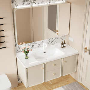法式橡木浴室柜陶瓷一体盆卫生间奶油风洗漱台洗脸手盆组合卫浴柜
