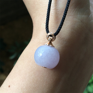 天然翡翠a货冰种紫罗兰路路通圆珠吊坠镶18k金冰紫路路通圆珠项坠