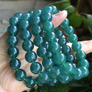 天然a货翡翠冰种蓝水手链翡翠冰蓝水大珠圆珠手链老蓝水珠子手串