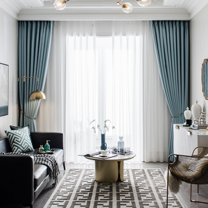 客厅窗帘高档大气轻奢现代北欧简约纯色遮光加厚棉麻成品挂钩式全