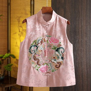 唐装中国风复古马甲中式民族风背心上衣绣花立领流行改良旗袍女春