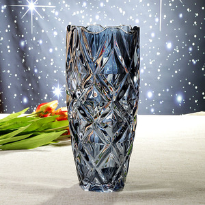 轻奢创意欧式客厅水晶玻璃餐桌上摆放的高级感插花花瓶蓝色摆件