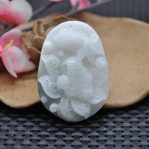 南阳玉独山玉冰透水白独玉莲花金鱼连年有余金玉满堂挂件玉吊坠
