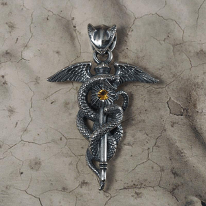 925纯银赫尔墨斯商神权杖吊坠项链男生百搭嘻哈复古ins不掉色项坠