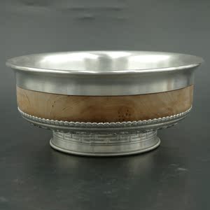 蒙古元素纯手工纯银纯天然桦木根吉祥八宝祥龙图案银碗