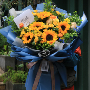 向日葵韩式教师节花束鲜花速递同城北京花店配送生日混搭送男士