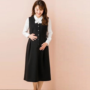 孕妇工作服西装条纹修身上班连衣裙哺乳职业过膝大码面试装中长款