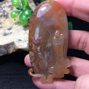 石可人天然印尼珊瑚玉吊坠雕刻悟道项链台湾菊花石摆件直播间专拍