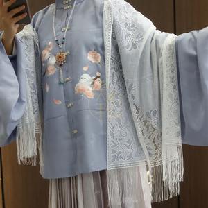 古风唯美流苏蕾丝披肩汉洋折衷lolita旗袍汉服披帛明制日常配饰